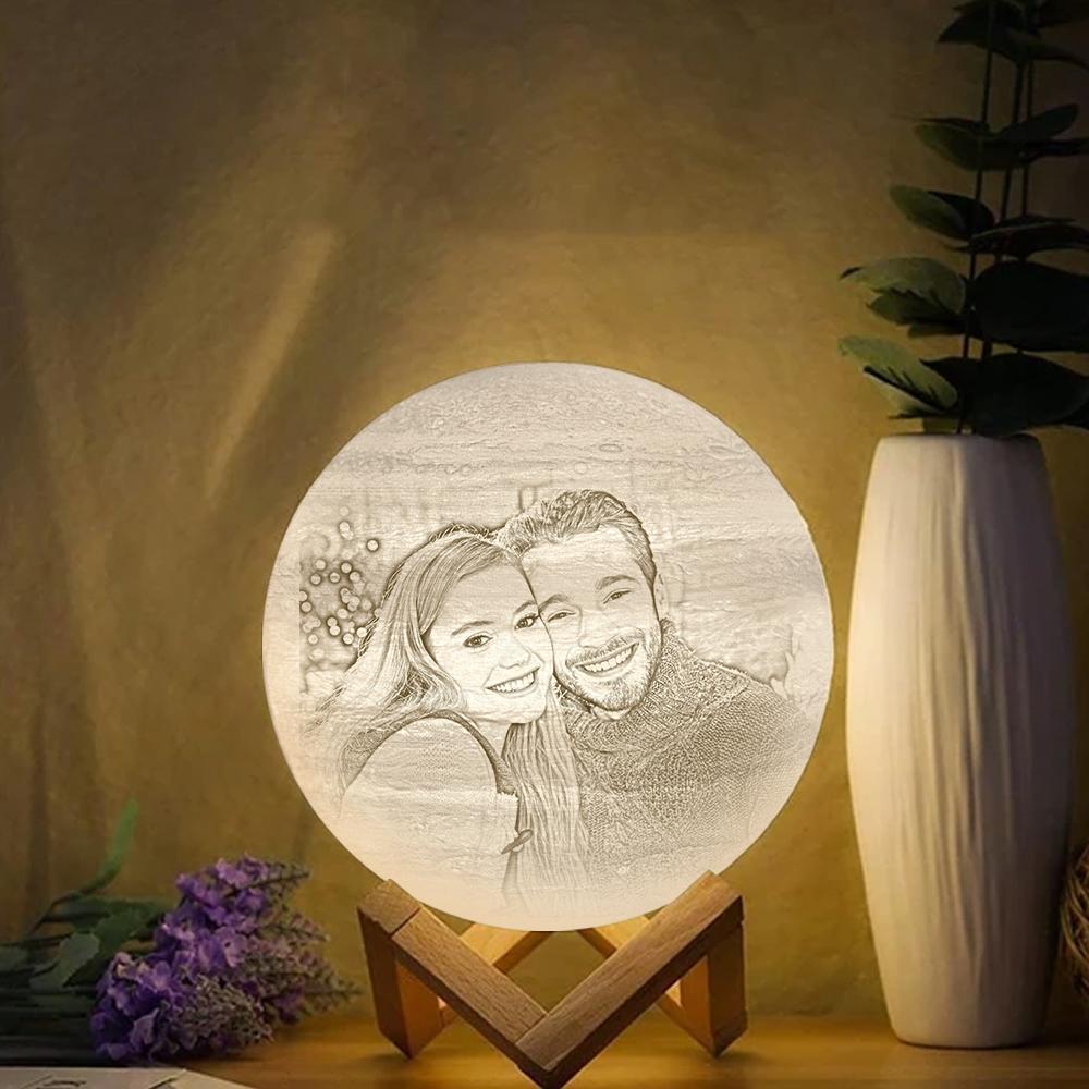 Custom Moon Lamp Touch to Convert 2 Colors Engraved 3D Printing Photo - Couple Gift Wedding Gift - MyFaceBoxer