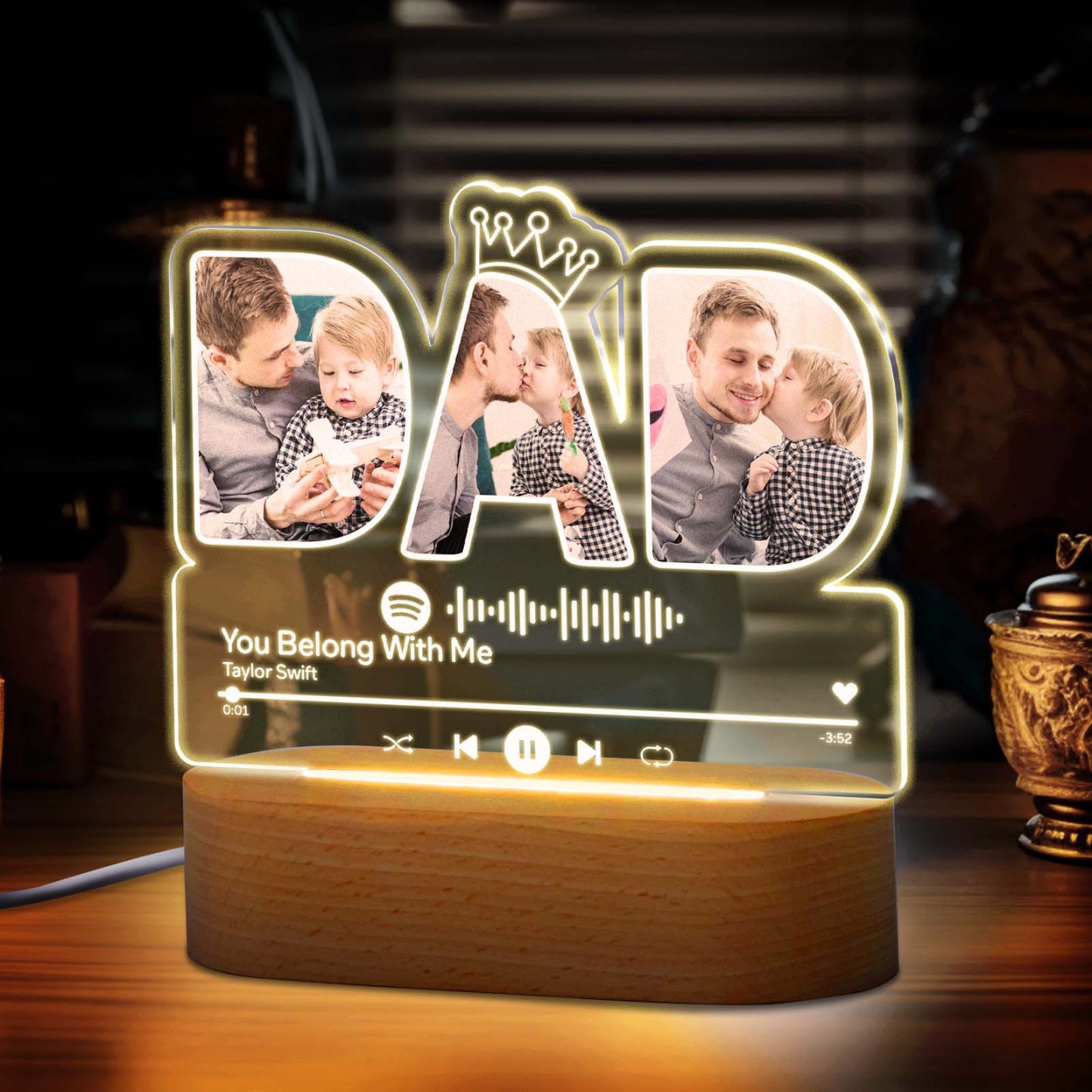 Custom Song Night Light With Photos Personalized LED Lamp for Dad Fathers Day Gift - MyFaceBoxer