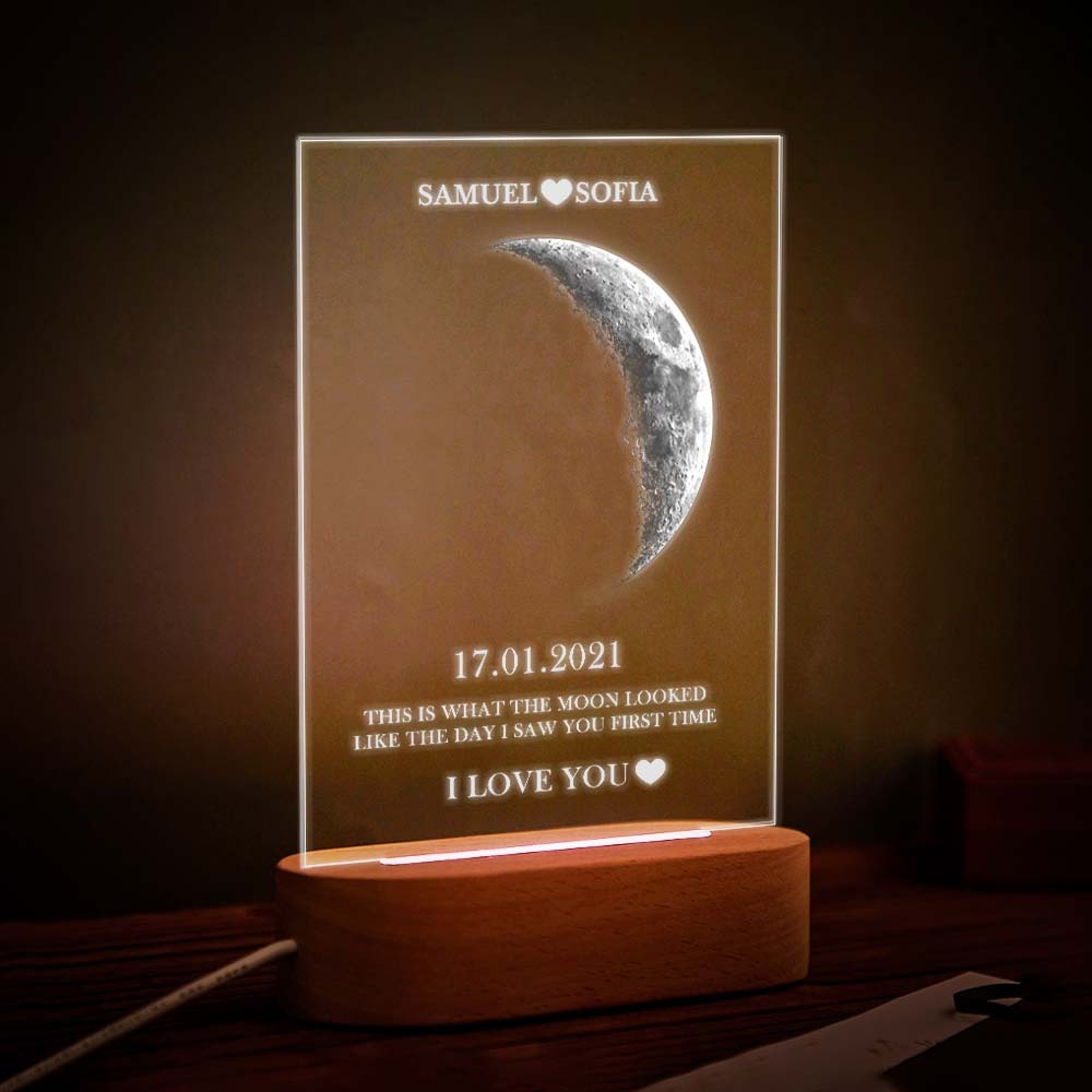 Custom Moon Phase Night Light Lamp with Personalized Names Text 7 Color Light - MyFaceBoxer