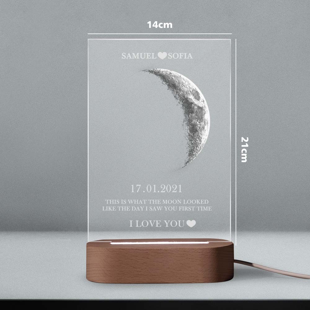 Custom Moon Phase Night Light Lamp with Personalized Names Text 7 Color Light - MyFaceBoxer