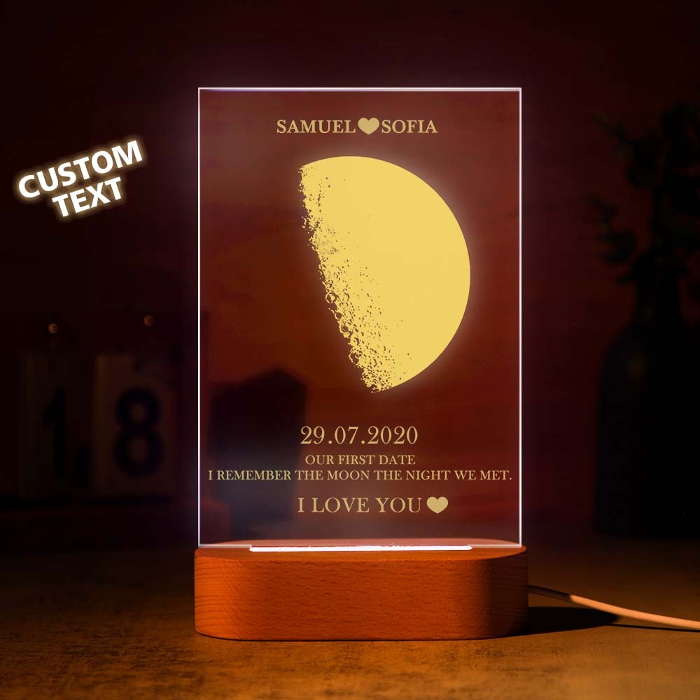 Custom Moon Phase Night Light Lamp with Personalized Names Text 7 Color Light - MyFaceBoxer