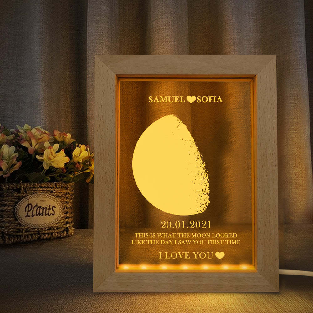 Custom Moon Phase and Names Frame Lamp with Personalized Text - MyFaceBoxer