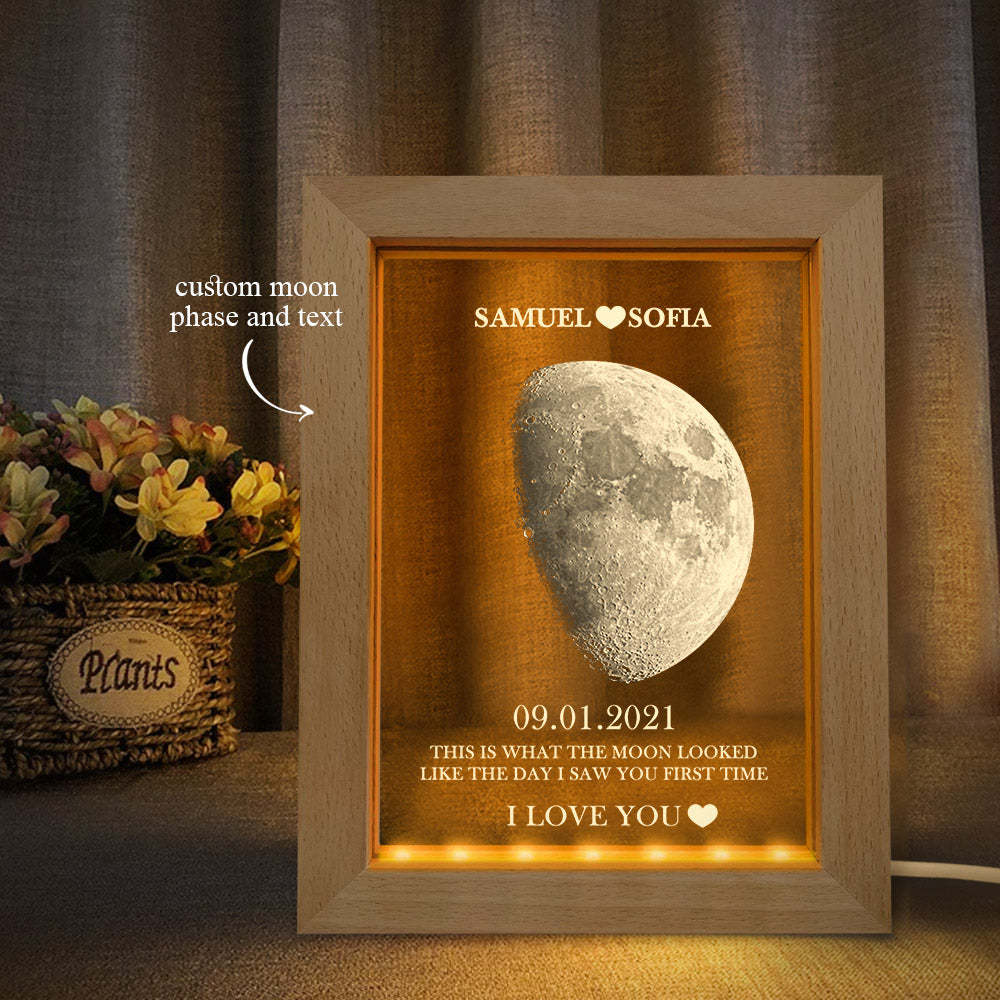 Custom Moon Phase and Names Frame Lamp with Personalized Text - MyFaceBoxer