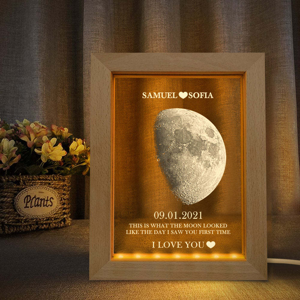 Custom Moon Phase and Names Frame Lamp with Personalized Text - MyFaceBoxer