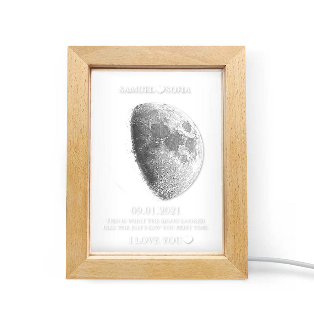 Custom Moon Phase and Names Frame Lamp with Personalized Text - MyFaceBoxer