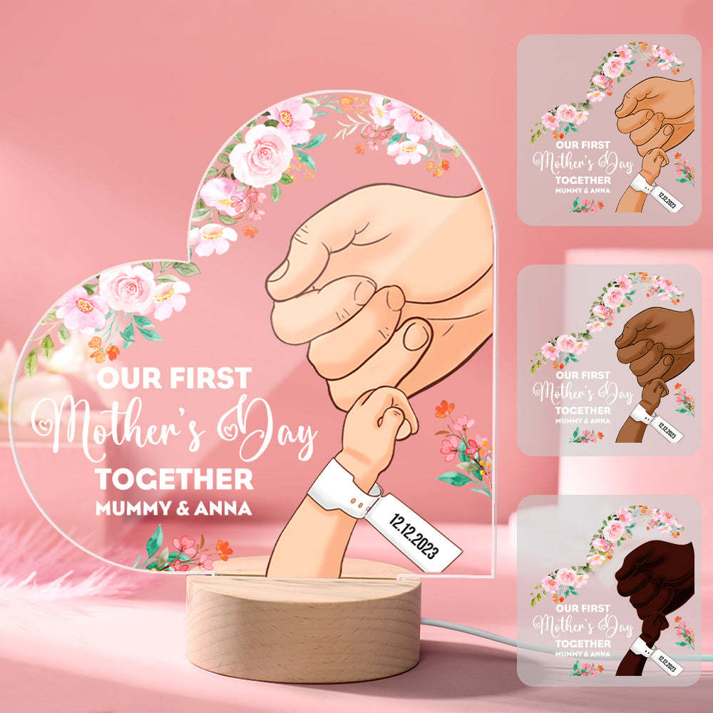 Custom Night Lamp Personalized Acrylic LED Night Light Mom and Baby Holding Hands Mother's Day Gifts - MyFaceBoxer