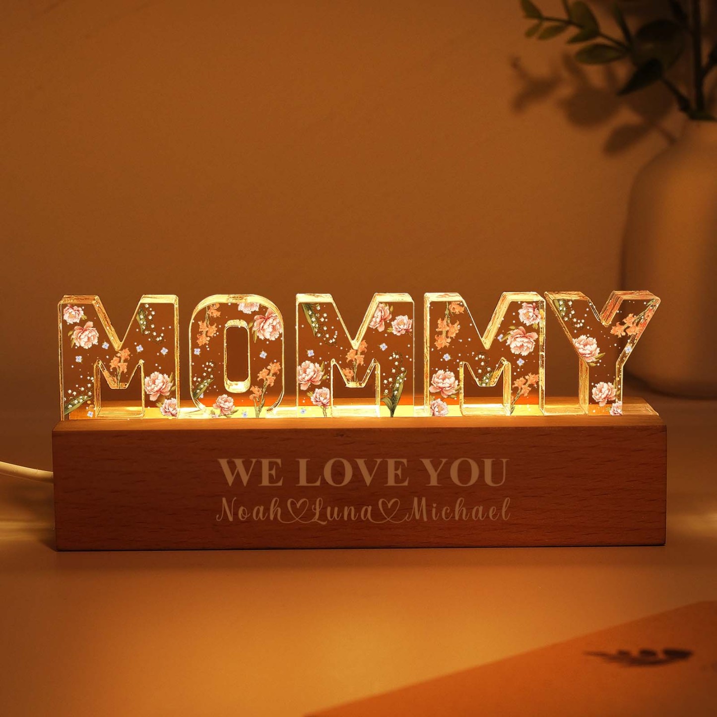 Custom Flower Printed LED Night Light Birth Month Flower Mother's Day Gift for Mom - MyFaceBoxer