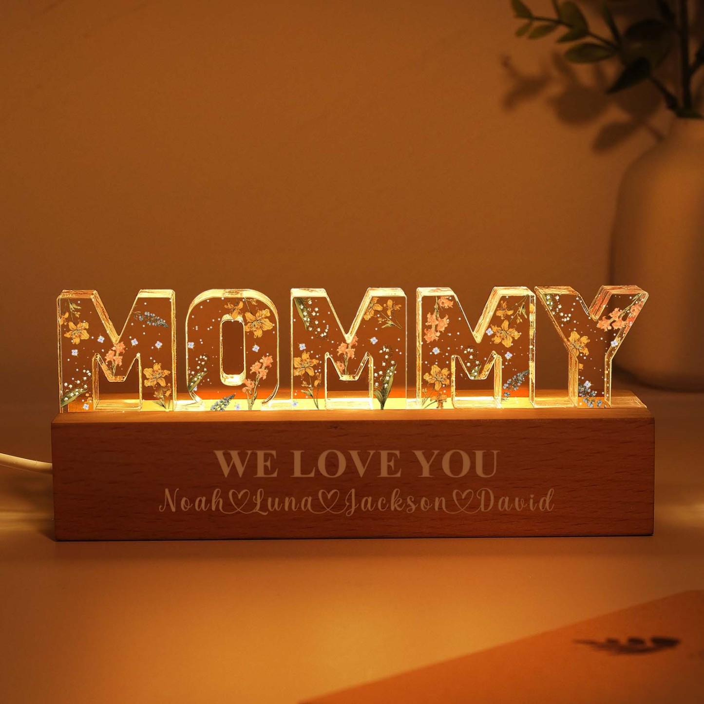 Custom Flower Printed LED Night Light Birth Month Flower Mother's Day Gift for Mom - MyFaceBoxer