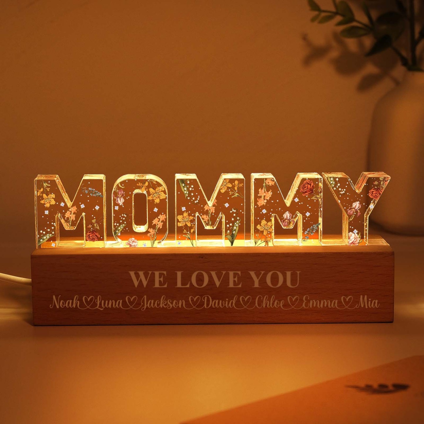 Custom Flower Printed LED Night Light Birth Month Flower Mother's Day Gift for Mom - MyFaceBoxer