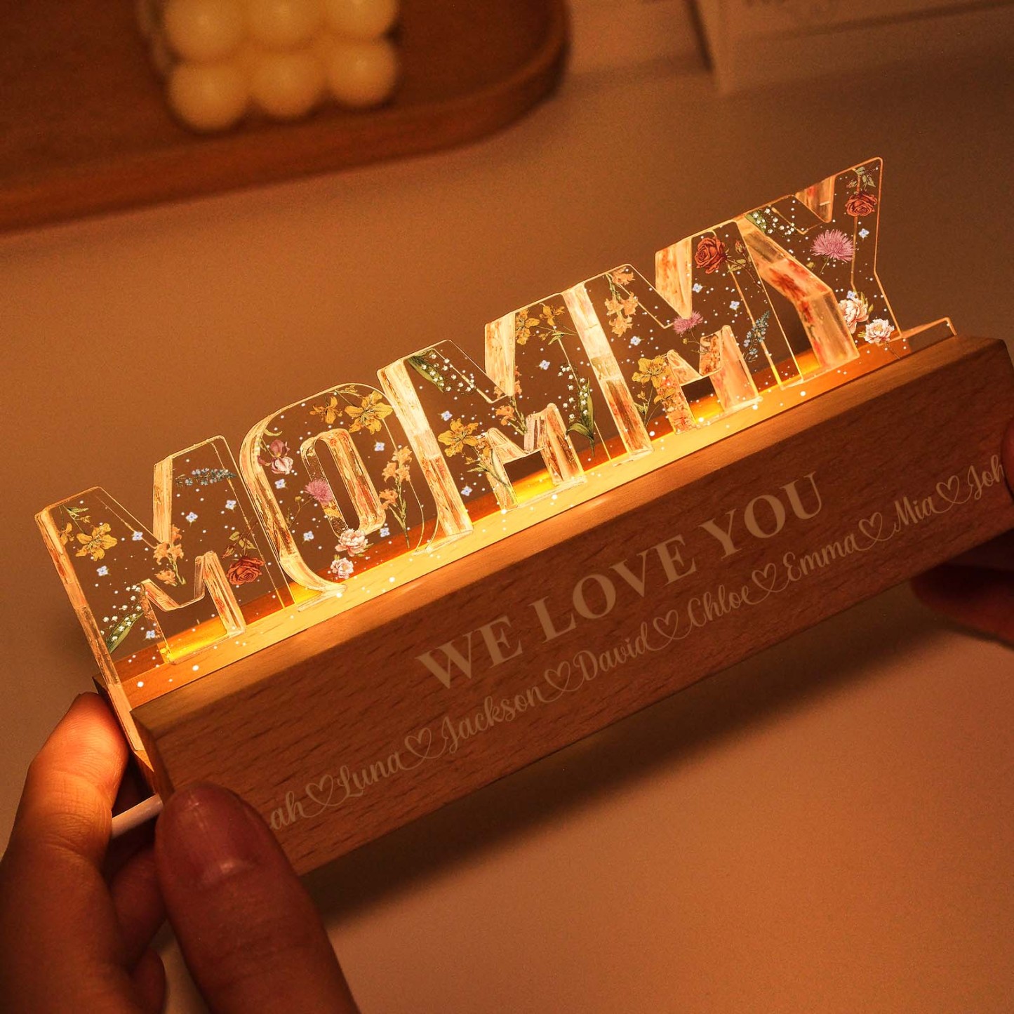 Custom Flower Printed LED Night Light Birth Month Flower Mother's Day Gift for Mom - MyFaceBoxer