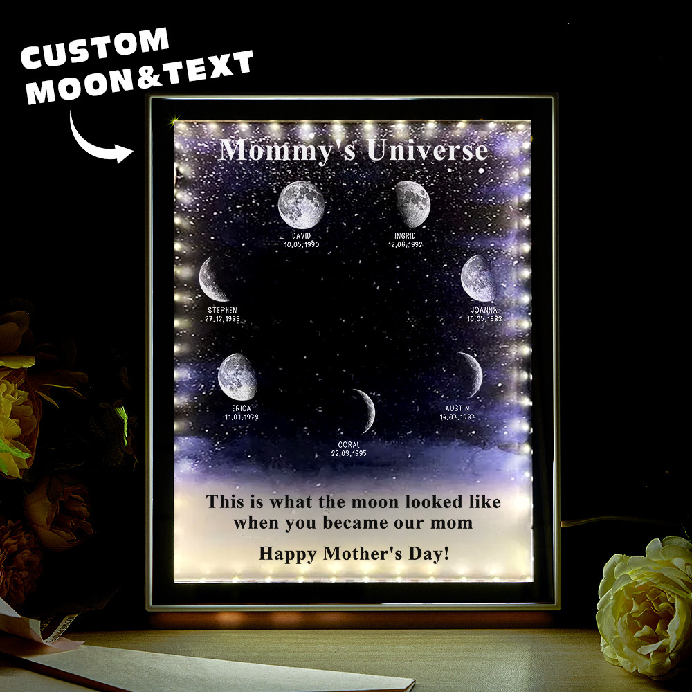 Starry Night Customize Birth Moon Phase Mirror Light Box - MyFaceBoxer