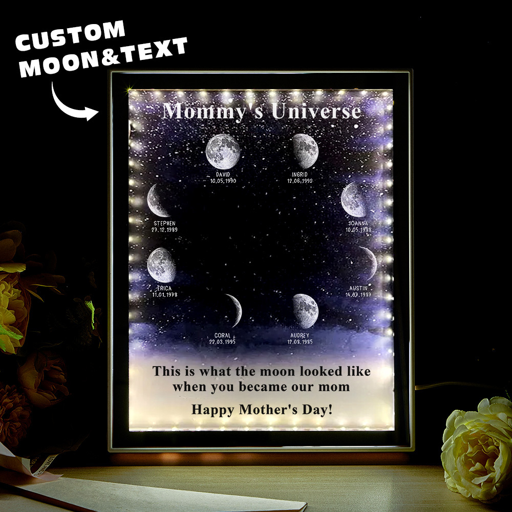 Starry Night Customize Birth Moon Phase Mirror Light Box - MyFaceBoxer
