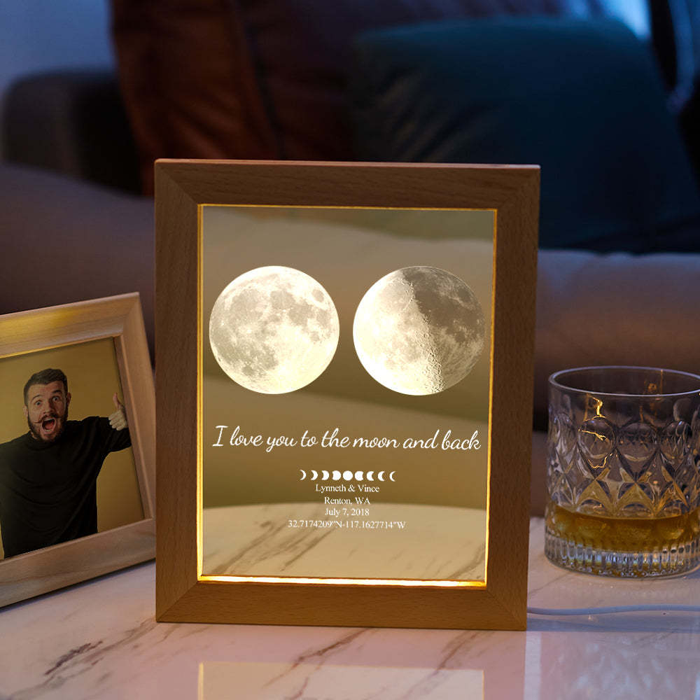 Custom Moon Phase Night Light Personalized Moon Phase Wooden Frame Light Gift - MyFaceBoxer
