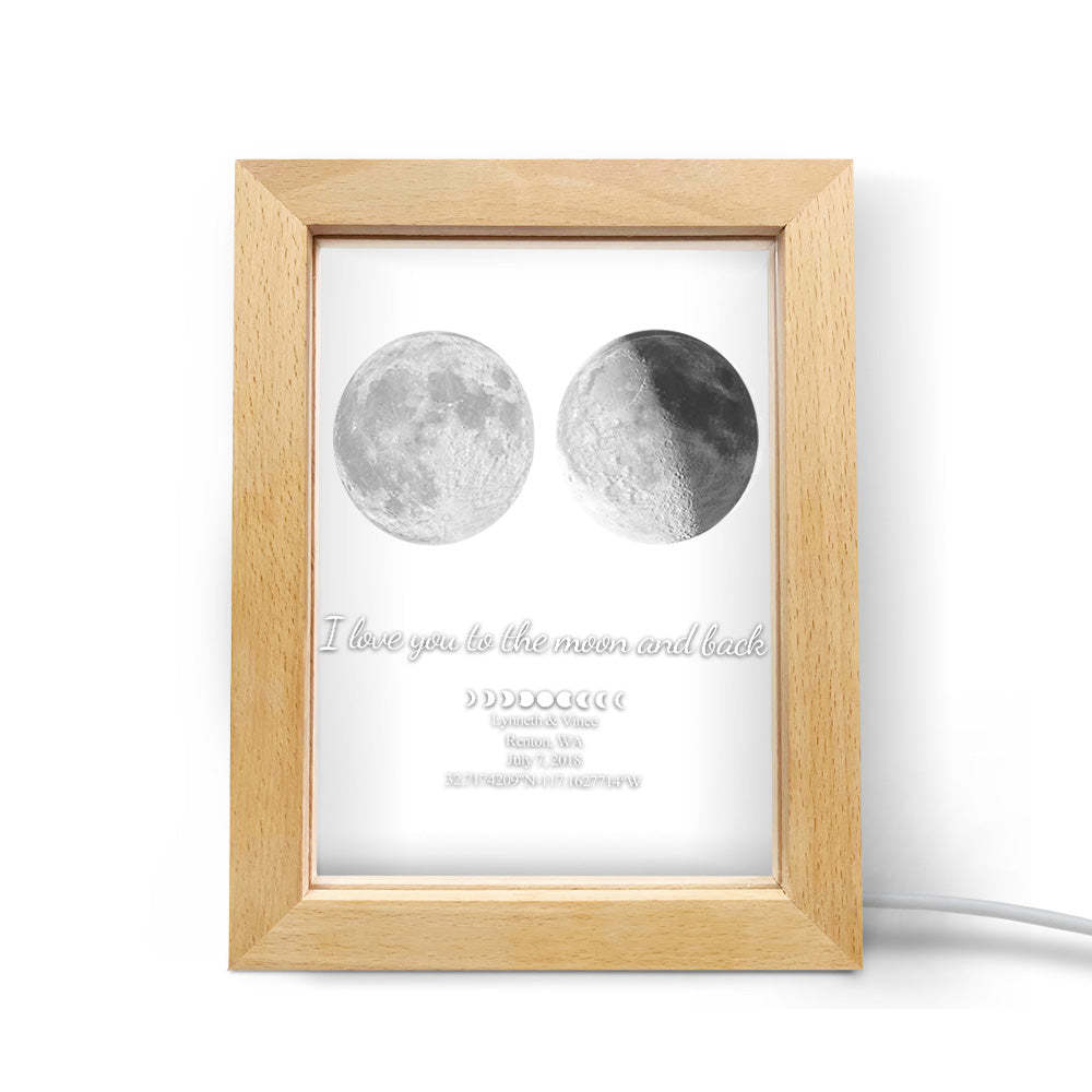 Custom Moon Phase Night Light Personalized Moon Phase Wooden Frame Light Gift - MyFaceBoxer