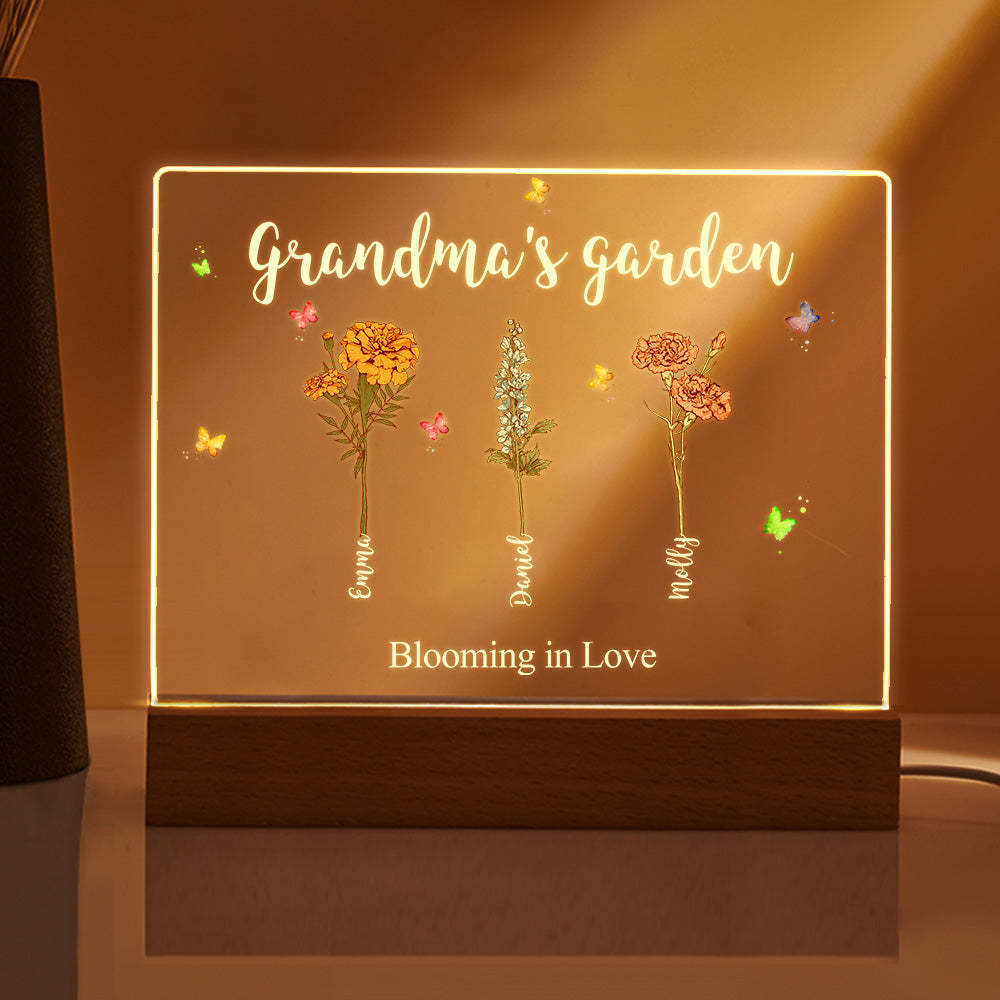 Custom Birth Flowers Night Light Grandma's Garden Acrylic Lamp Gifts for Mom Grandma - MyFaceBoxer