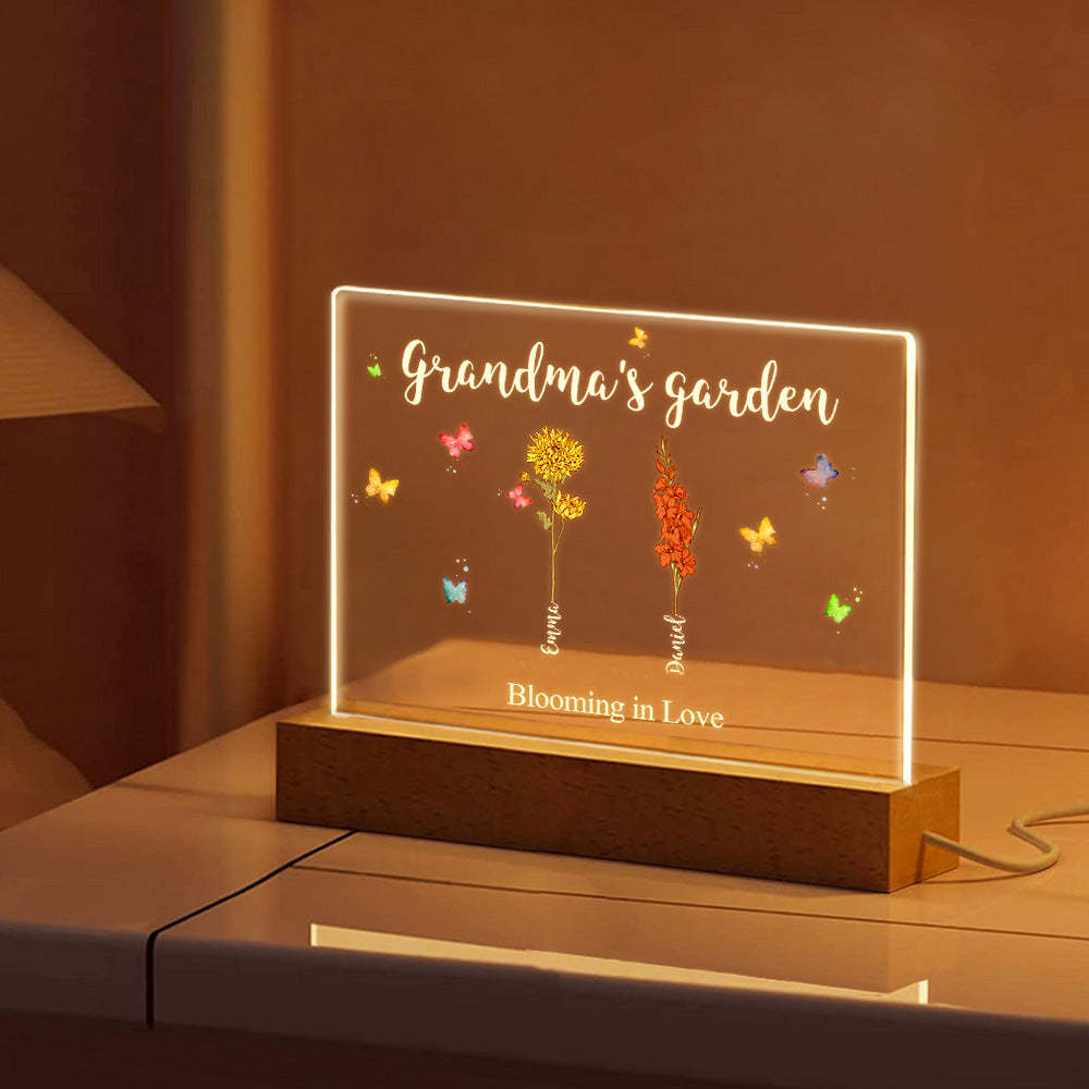 Custom Birth Flowers Night Light Grandma's Garden Acrylic Lamp Gifts for Mom Grandma - MyFaceBoxer