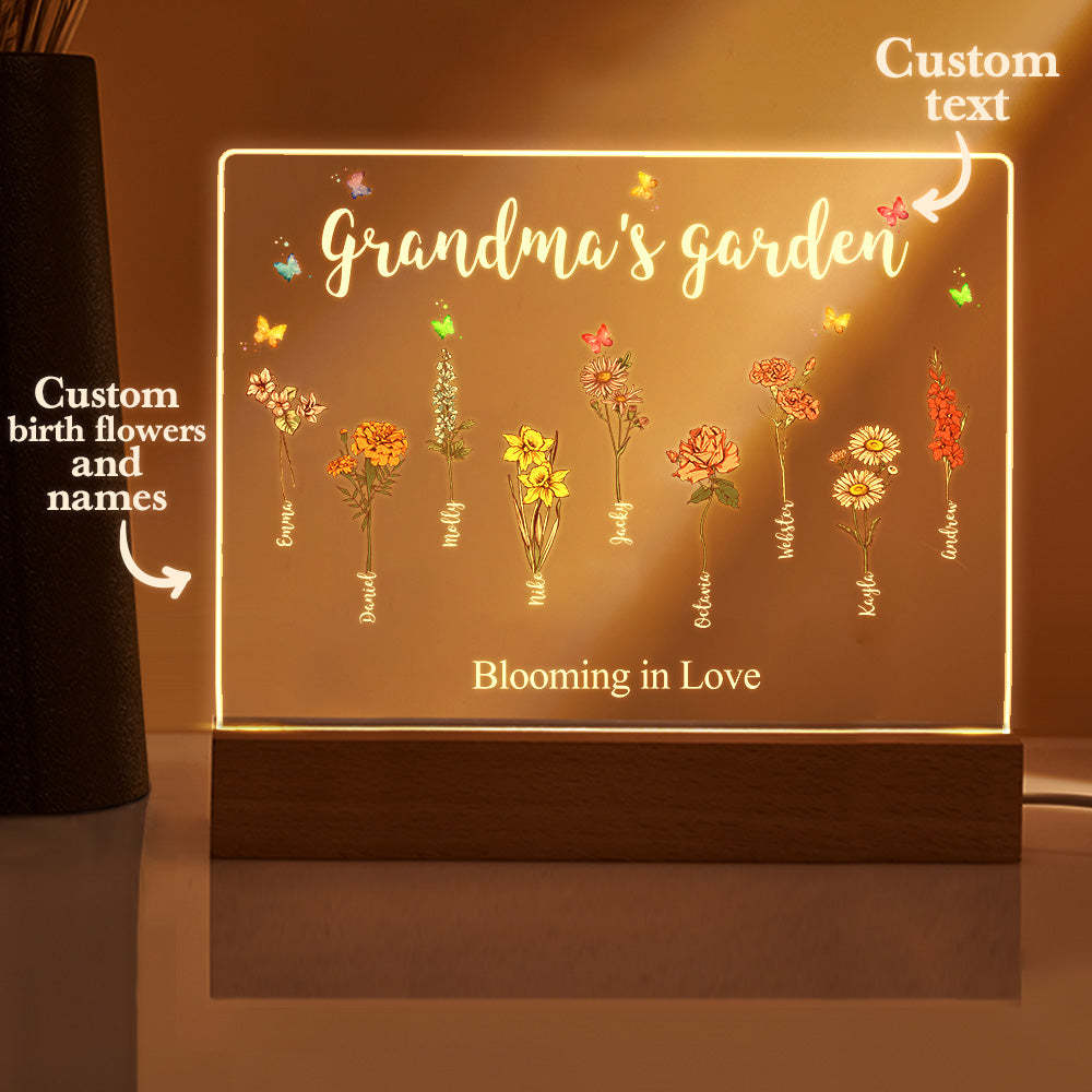 Custom Birth Flowers Night Light Grandma's Garden Acrylic Lamp Gifts for Mom Grandma - MyFaceBoxer