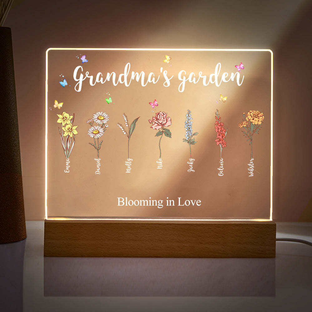 Custom Birth Flowers Night Light Grandma's Garden Acrylic Lamp Gifts for Mom Grandma - MyFaceBoxer