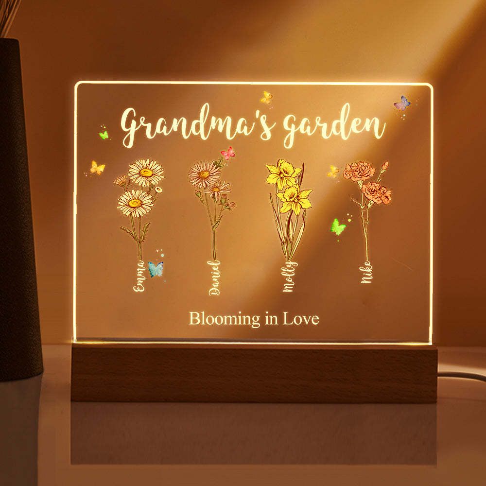 Custom Birth Flowers Night Light Grandma's Garden Acrylic Lamp Gifts for Mom Grandma - MyFaceBoxer