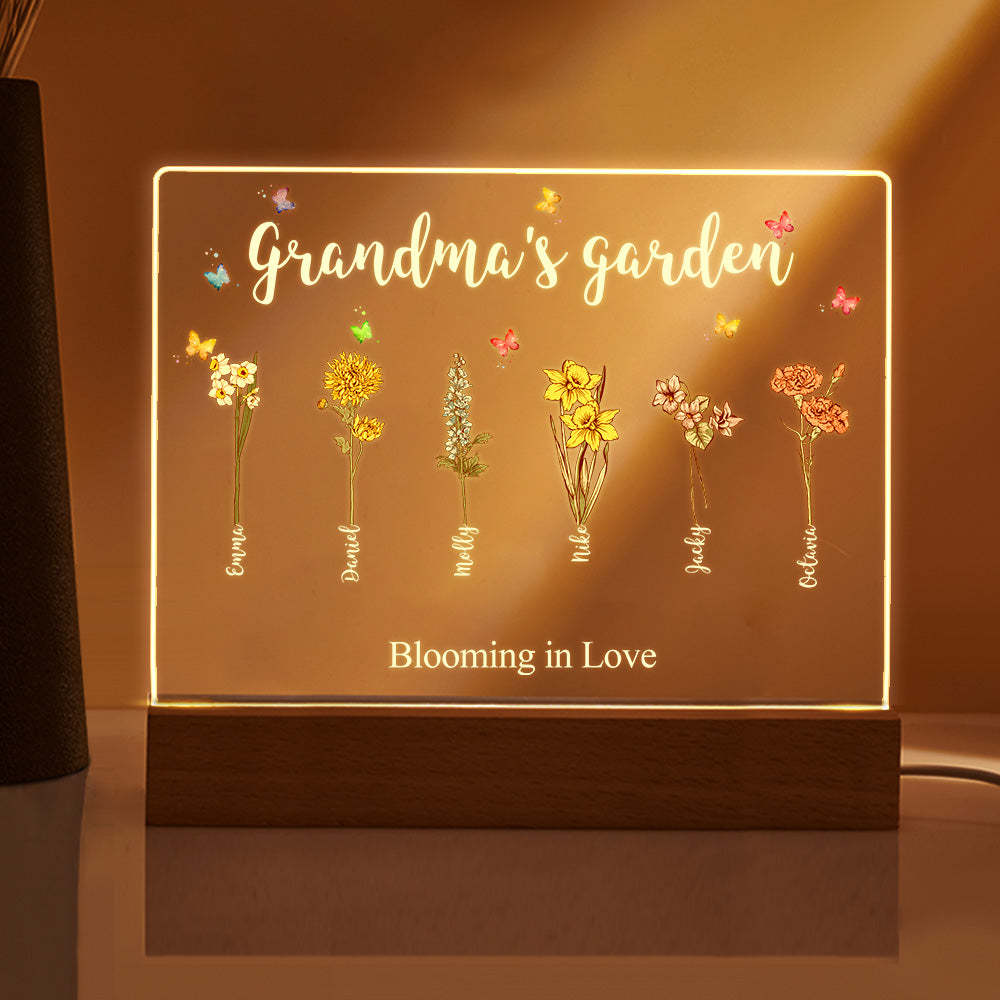 Custom Birth Flowers Night Light Grandma's Garden Acrylic Lamp Gifts for Mom Grandma - MyFaceBoxer