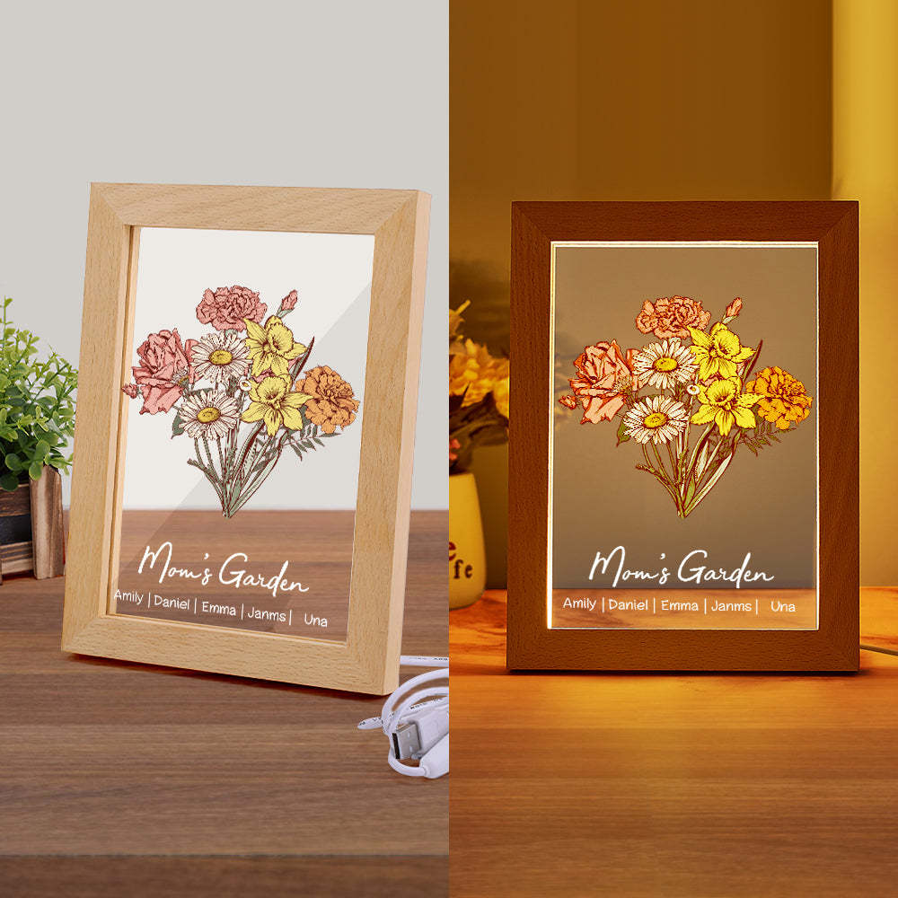 Personalized Birth Flower Bouquet Names LED Light Gift for Mom - MyFaceBoxer
