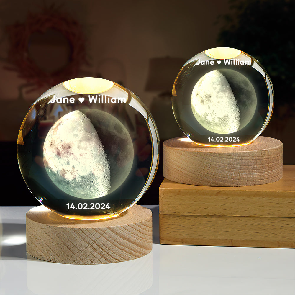 Personalized 2D Moon Phase Crystal Ball Night Light Unique Valentine's Day Gifts - MyFaceBoxer