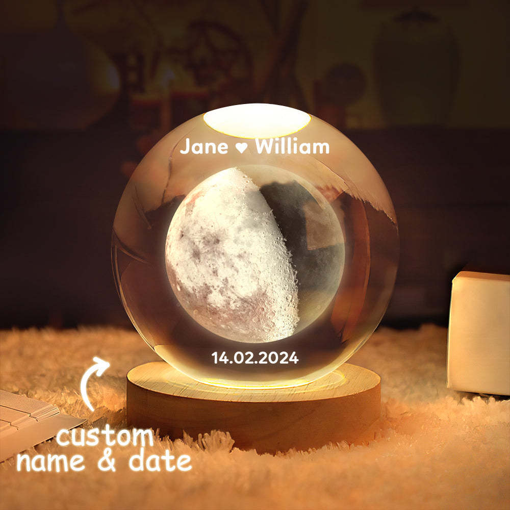 Personalized 2D Moon Phase Crystal Ball Night Light Unique Valentine's Day Gifts - MyFaceBoxer