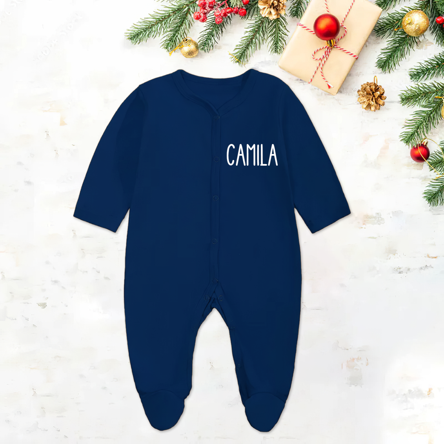 Personalized Baby First Christmas Cozy Soft Long Sleeve Romper