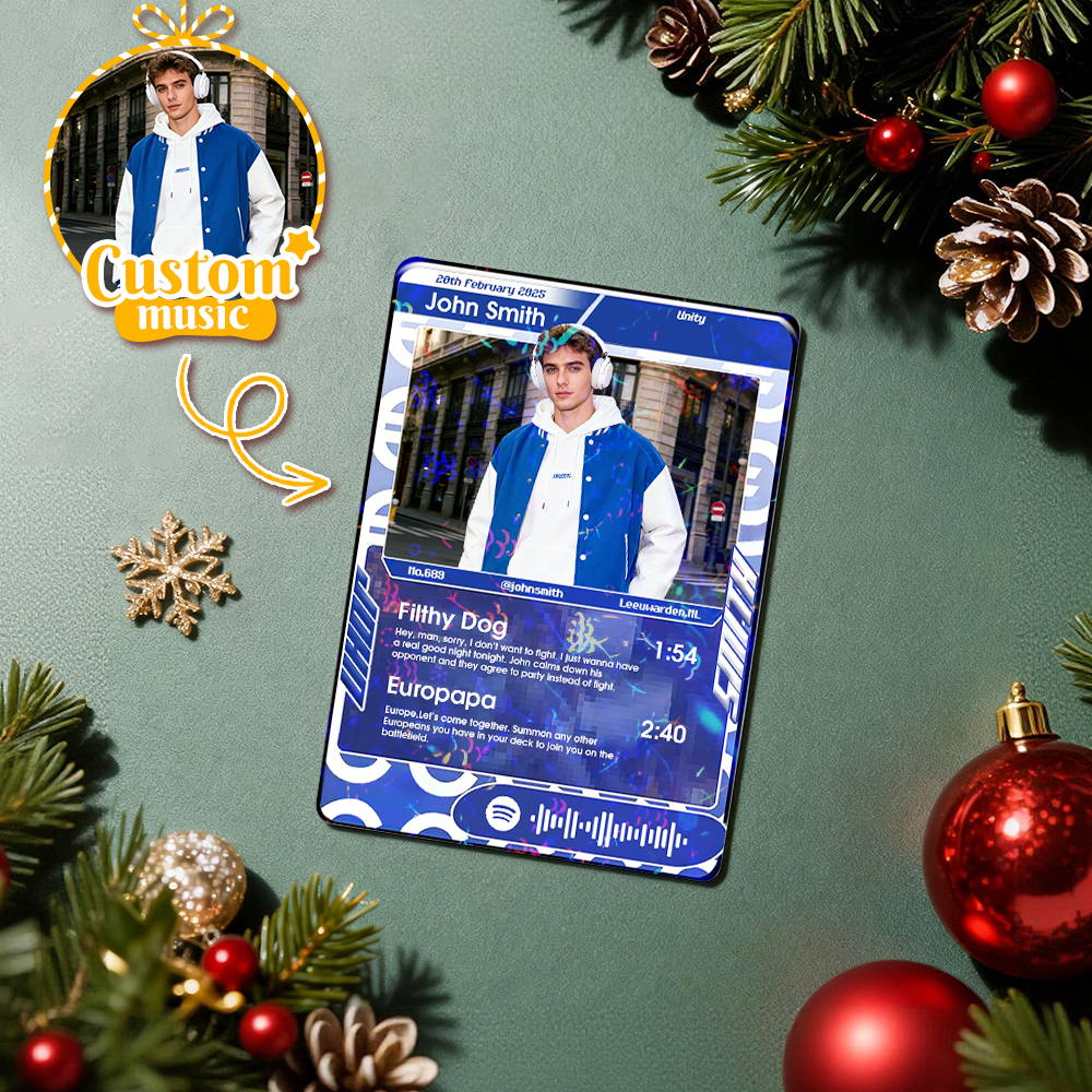 Personalized Photo Trading Card Custom Music Grey Audio Track Code Card Valentine Christmas Card Photo Gift Idea - MyFaceSocksUK