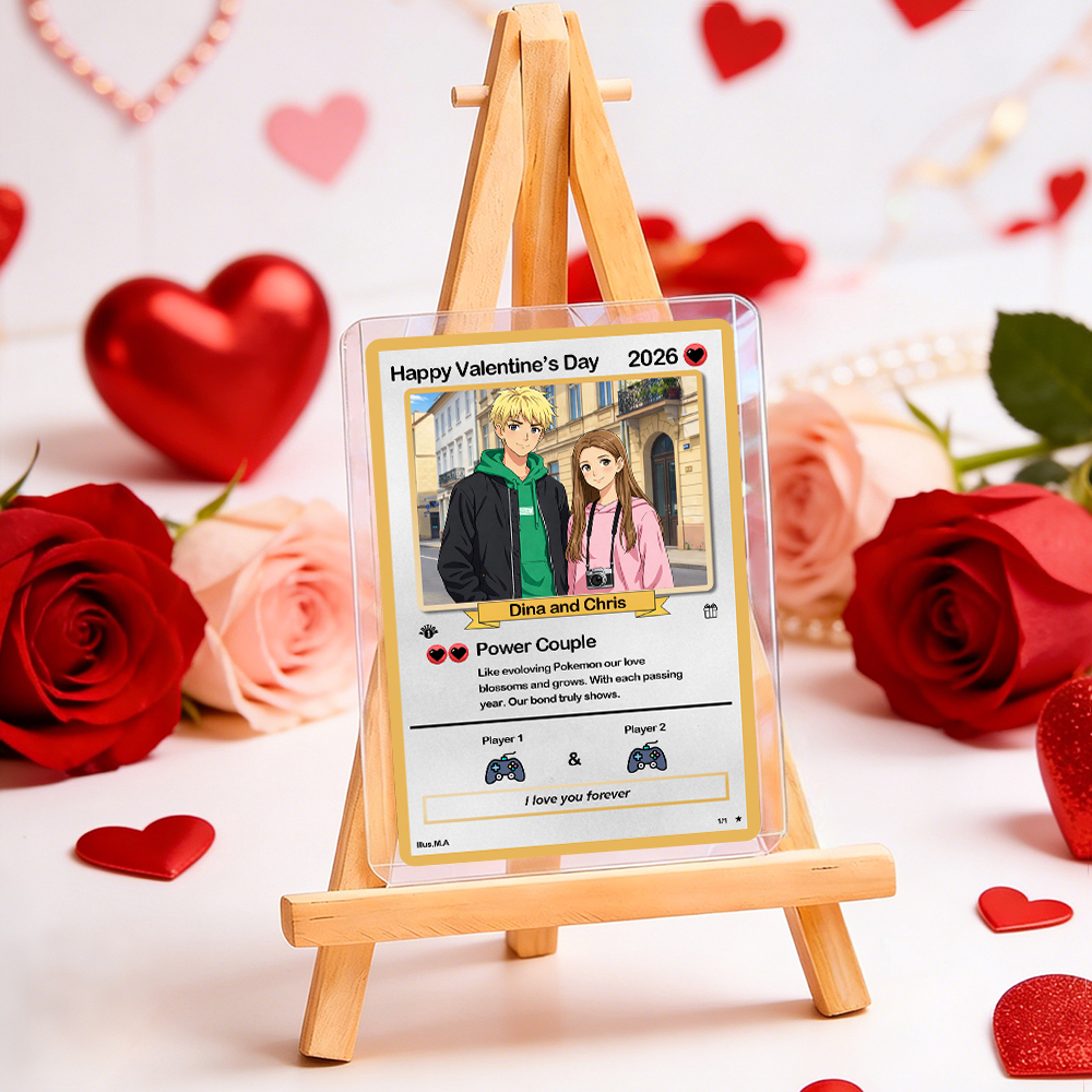 Personalized Valentine��s Day Power Couple Card, Custom Anniversary Card Couple Photo Anime Style, Best Valentine's Day Gift for Lover