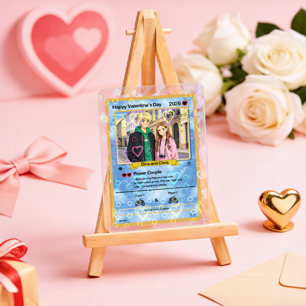 Personalized Valentine��s Day Power Couple Card, Custom Anniversary Card Couple Photo Anime Style, Best Valentine's Day Gift for Lover