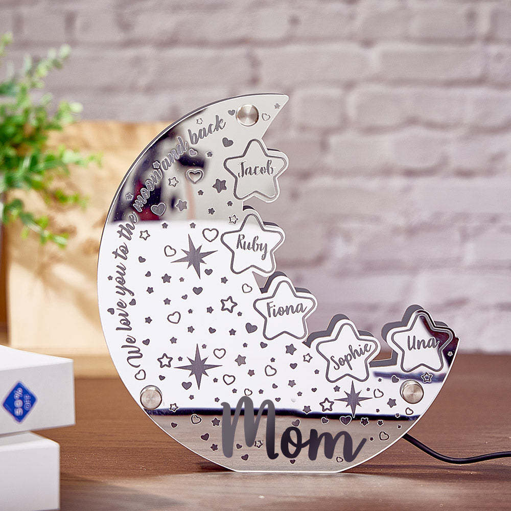 Personalized Name Moon Mirror Light Custom Family Member Name Mirror Light Gift for Mom - MyFaceBoxer