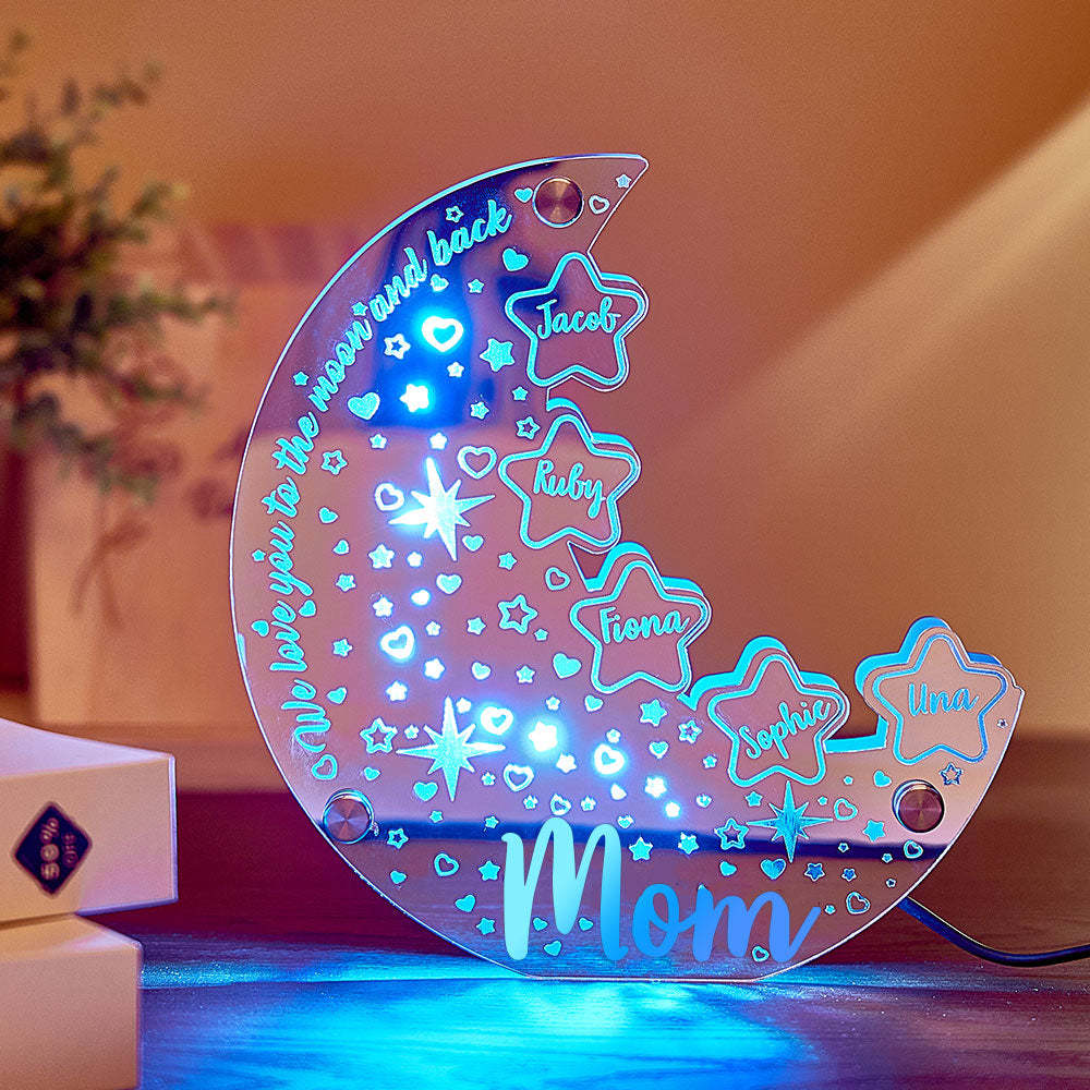 Personalized Name Moon Mirror Light Custom Family Member Name Mirror Light Gift for Mom - MyFaceBoxer
