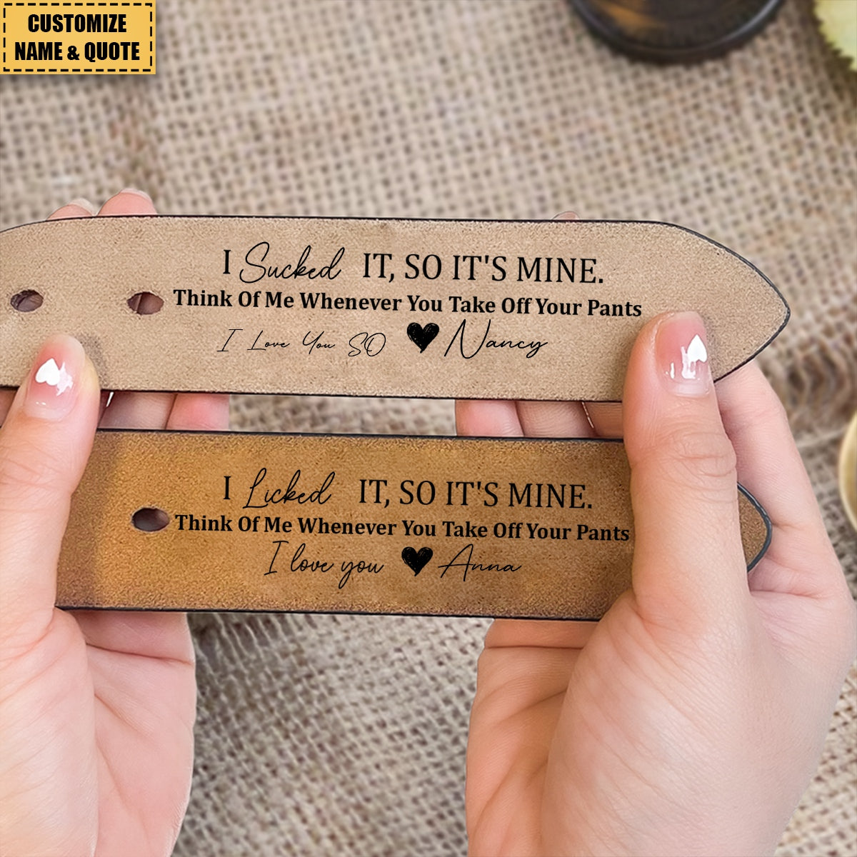 I Licked It, So It's Mine - Personalized Engraved Leather Belt - MyFaceBoxer