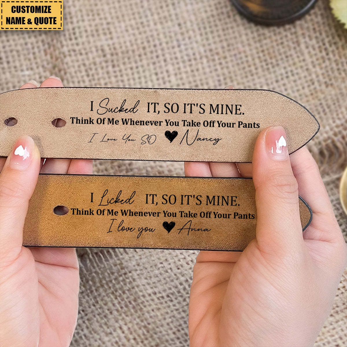 I Licked It, So It's Mine - Personalized Engraved Leather Belt - MyFaceBoxer