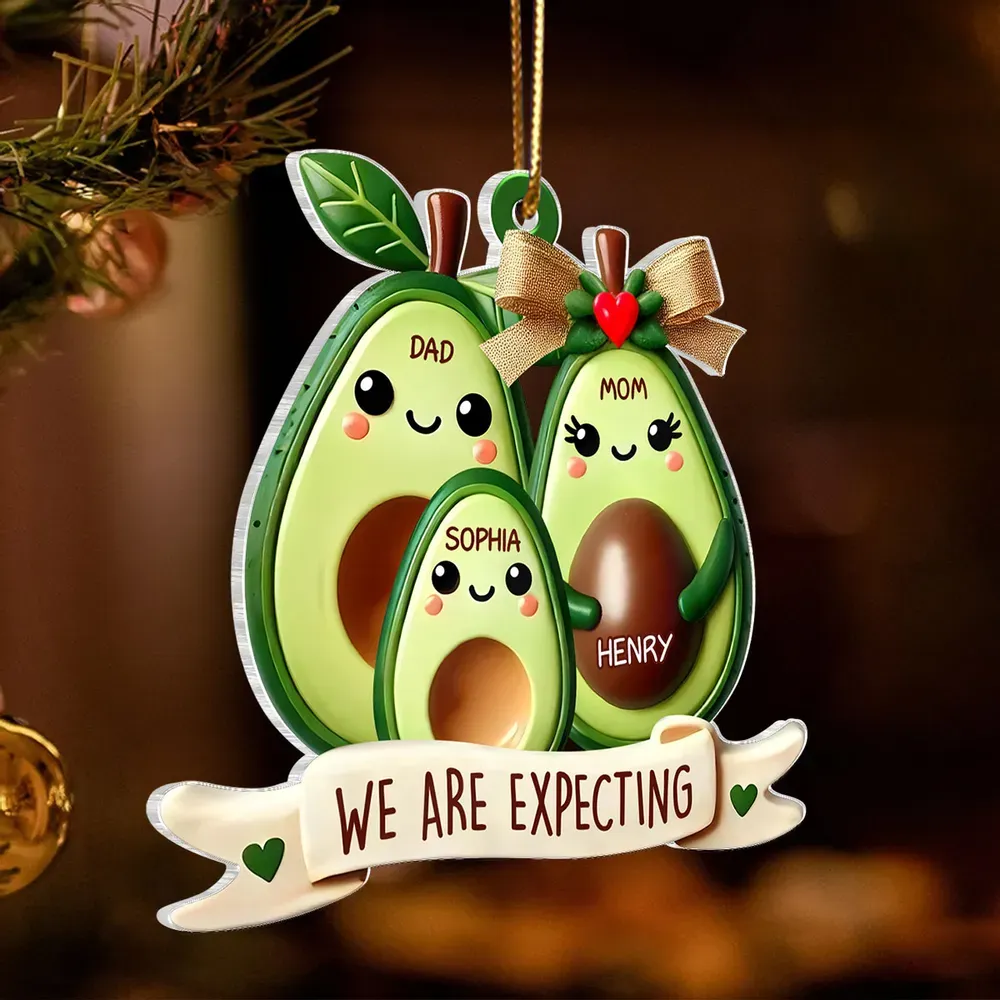 Avocado Expecting Parents With Kids Personlized Acrylic Ornament, Christmas Gift For New Mom New Parents