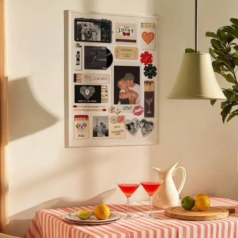 Matchbook Poster Frame, Custom Matchbox Art, Anniversary Gift for Boyfriend, Printable Gifts for Him and Her Collage Wall Prints