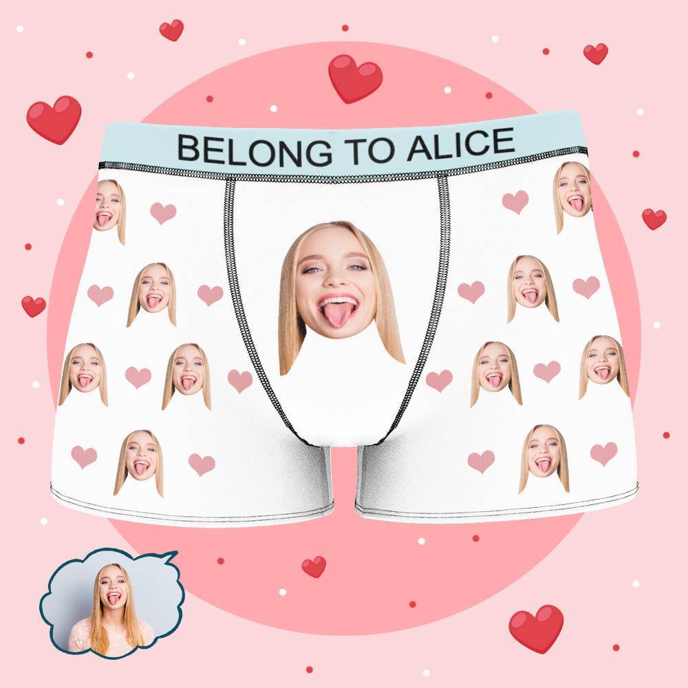 Personalized Property of Alice Boxer Custom Name Face Boxer with Text Inscribed Waist Anniversary Gifts for Boyfriend. - MyFaceBoxer