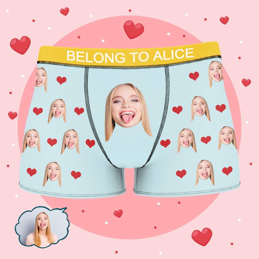 Personalized Property of Alice Boxer Custom Name Face Boxer with Text Inscribed Waist Anniversary Gifts for Boyfriend. - MyFaceBoxer