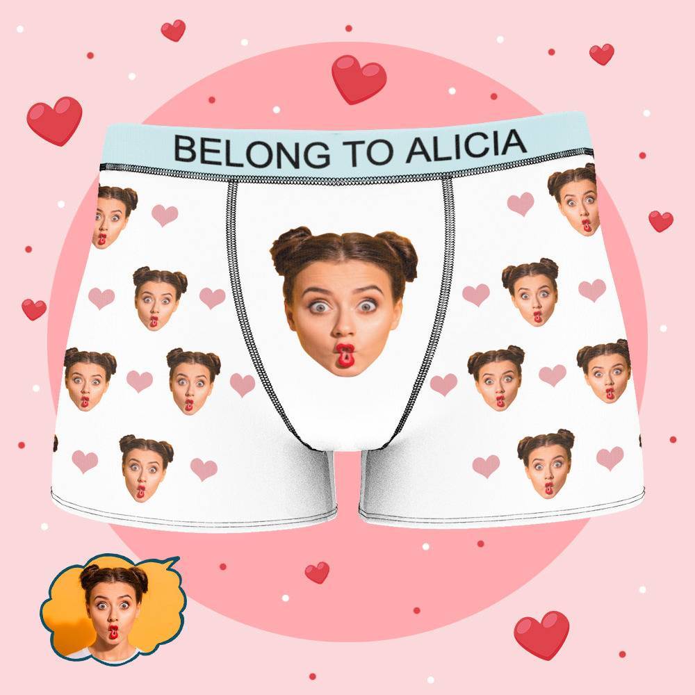 Personalized Property of Alicia Boxer Custom Name Face Boxer with Text Inscribed Waist Anniversary Gifts for Boyfriend. - MyFaceBoxer