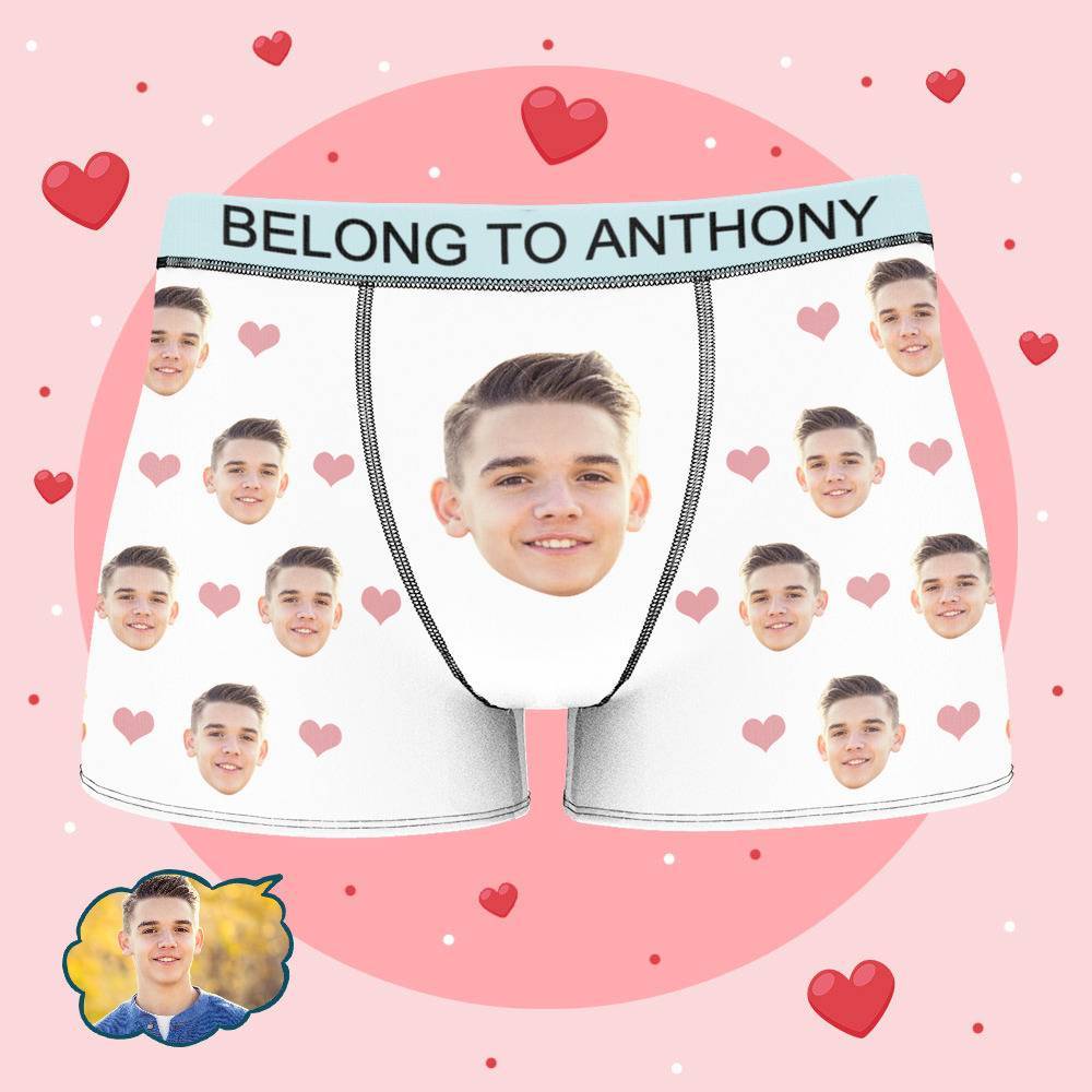 Personalized Property of Anthony Boxer Custom Name Face Boxer with Text Inscribed Waist Anniversary Gifts for Boyfriend. - MyFaceBoxer