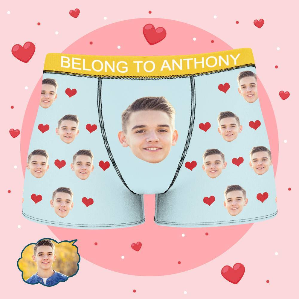 Personalized Property of Anthony Boxer Custom Name Face Boxer with Text Inscribed Waist Anniversary Gifts for Boyfriend. - MyFaceBoxer
