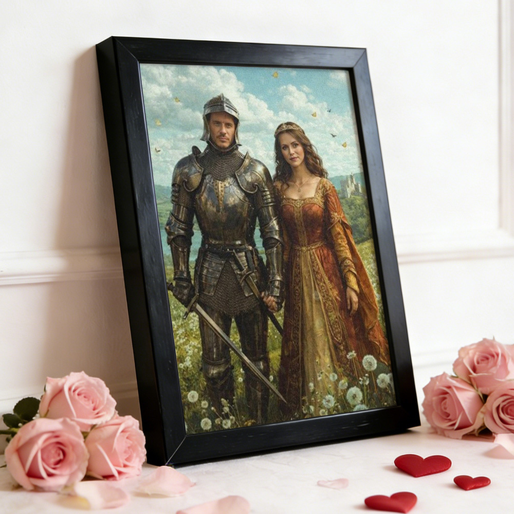 Custom Romantic Couple Portrait Frame from Photo Personalized Royal Couple Gift for Valentine's Day