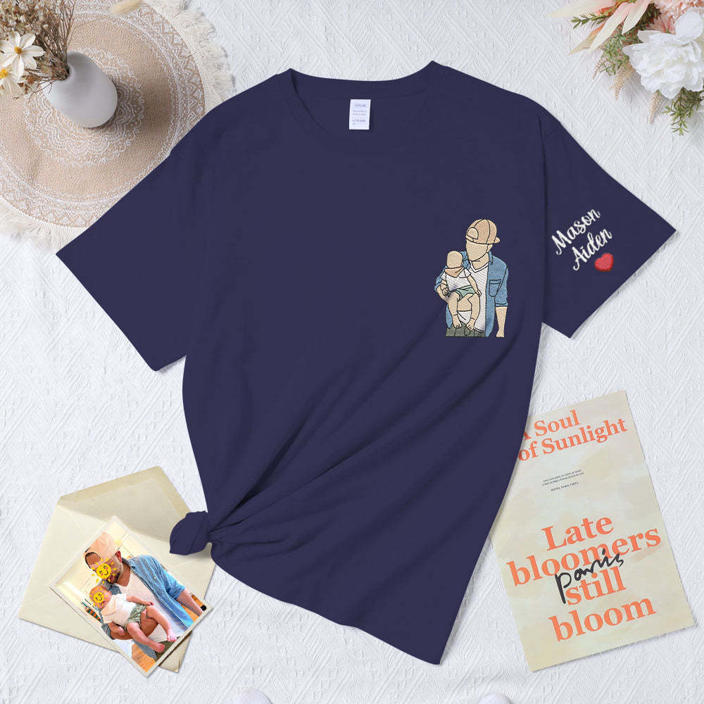 Father's Day Embroidered Custom T-Shirt Dad Photo T-Shirt Father's Day Father And Son Embroidered Gift