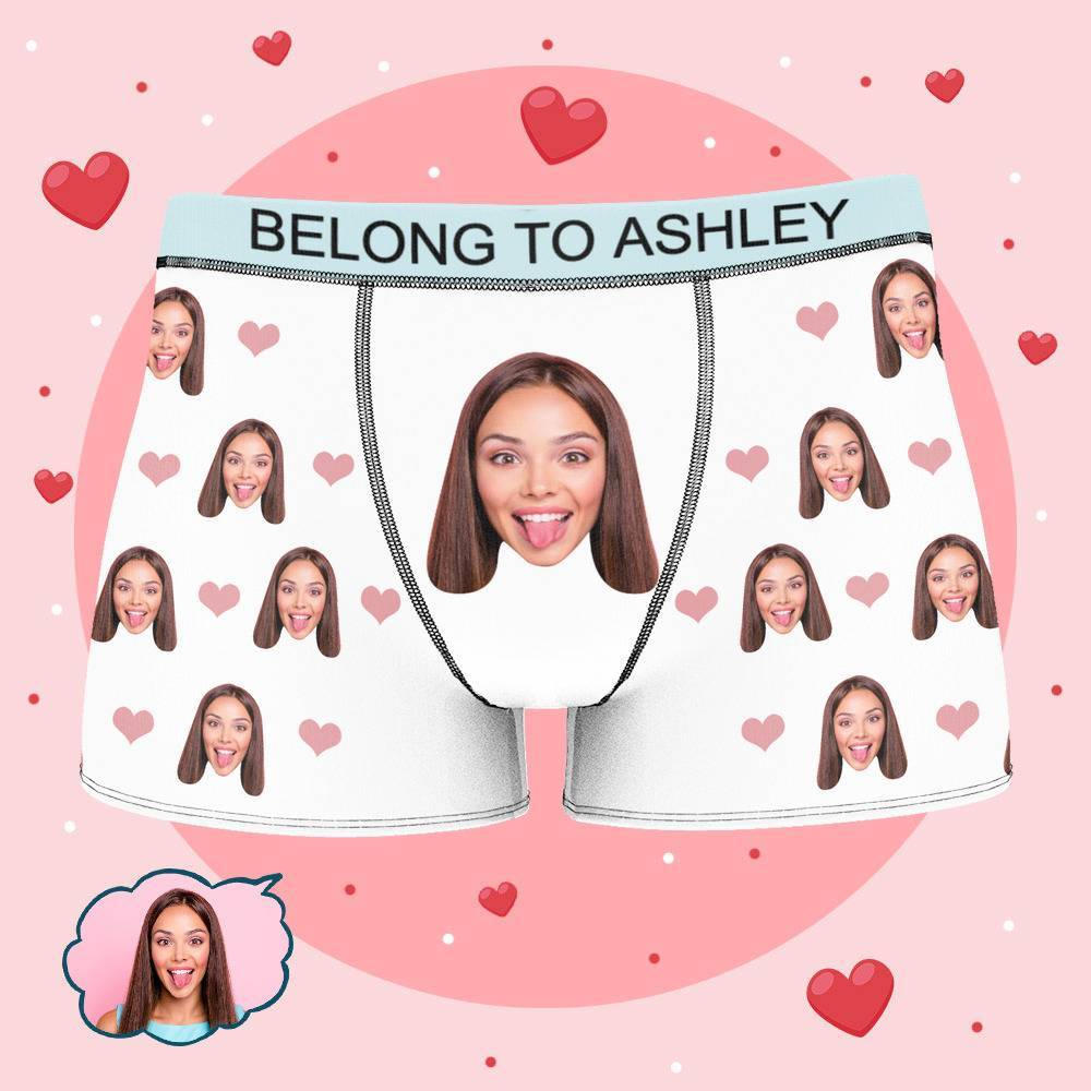 Personalized Property of Ashley Boxer Custom Name Face Boxer with Text Inscribed Waist Anniversary Gifts for Boyfriend. - MyFaceBoxer