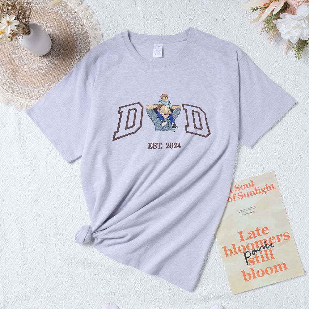 Custom Dad Embroidered T-Shirt Personalized With Your Dad??s Photo and Name Embroidery T-Shirt