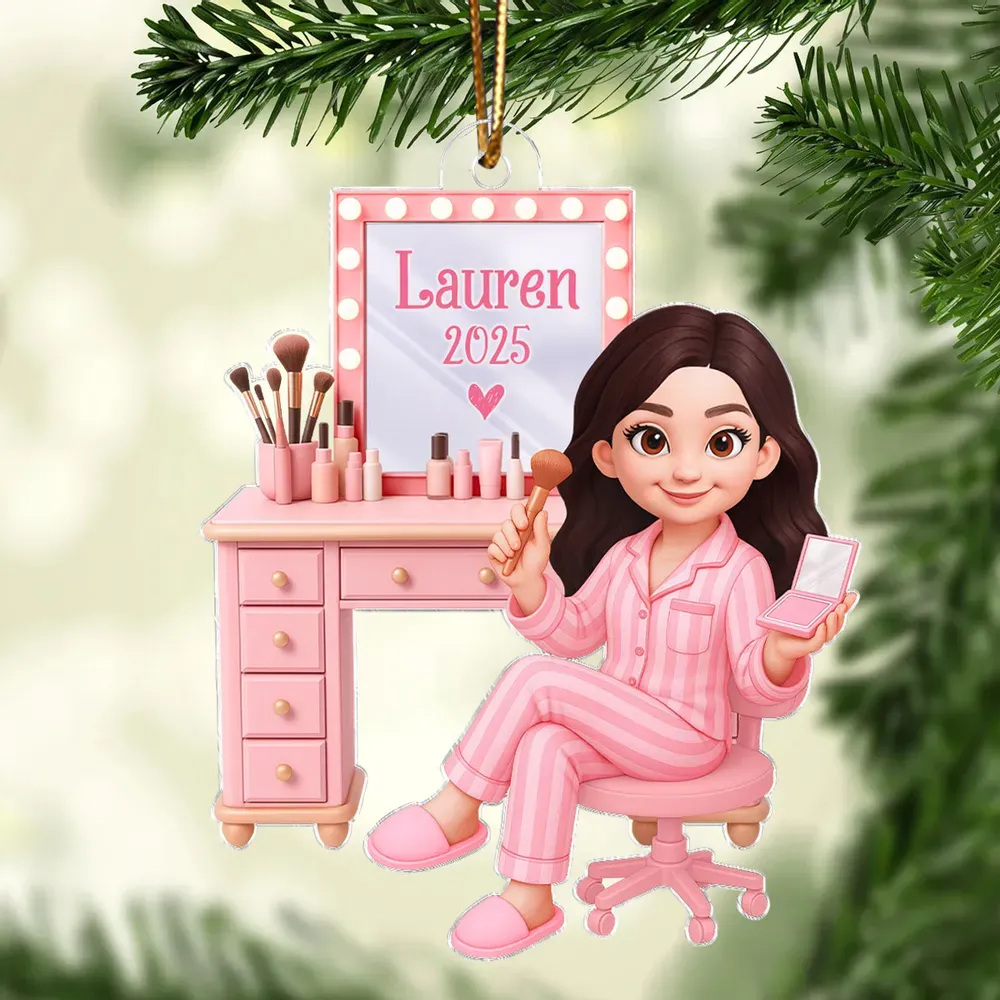 Pink Girl Makeup 3D Effect - Personalized Acrylic Ornament - Christmas Gift for Daughters, Granddaughters, Teen Girls