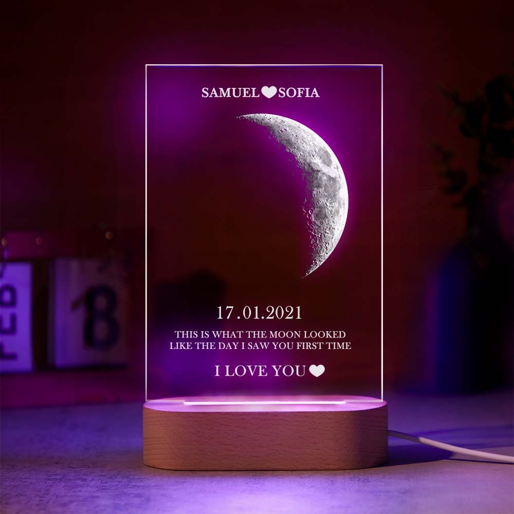 Custom Moon Phase Night Light Lamp with Personalized Names Text 7 Color Light - MyFaceBoxer