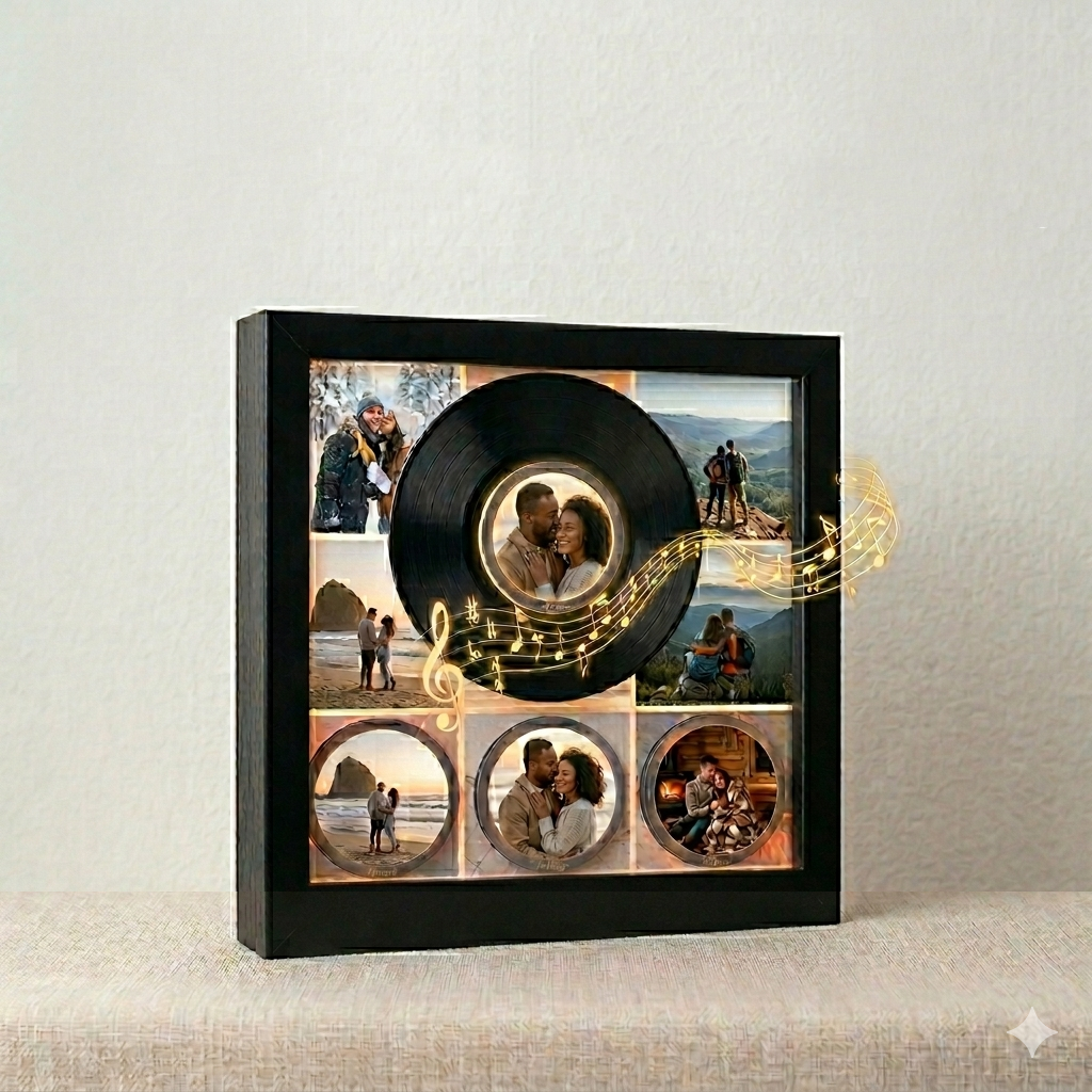 Personalized All-in-One NFC Musical Photo Frame - Light-Up Memory Box with Built-in Speaker - Magnetic Photo Discs for 4/7 Songs Playback - Perfect Anniversary Gift