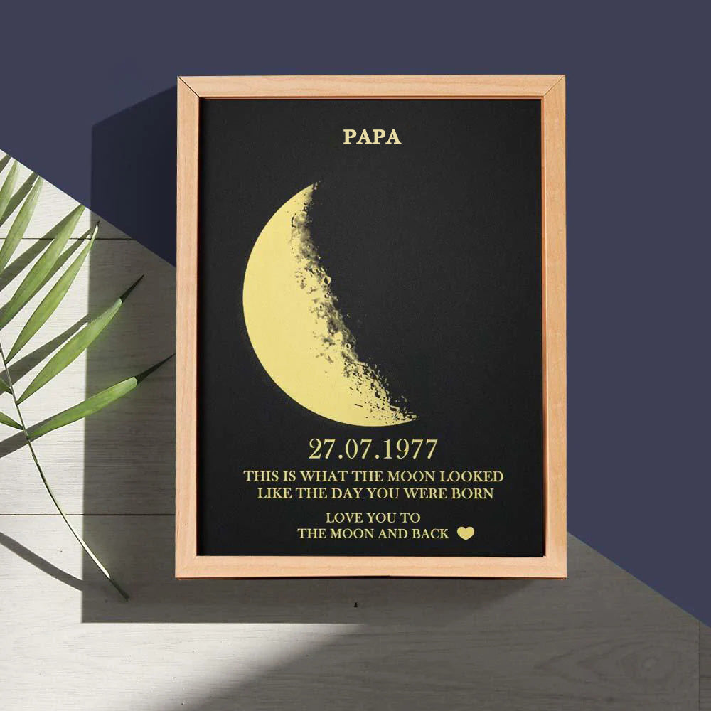 Father's Day Gifts Custom Moon Phase and Names Wooden Frame with Your Text Custom Birth Date Art Frame
